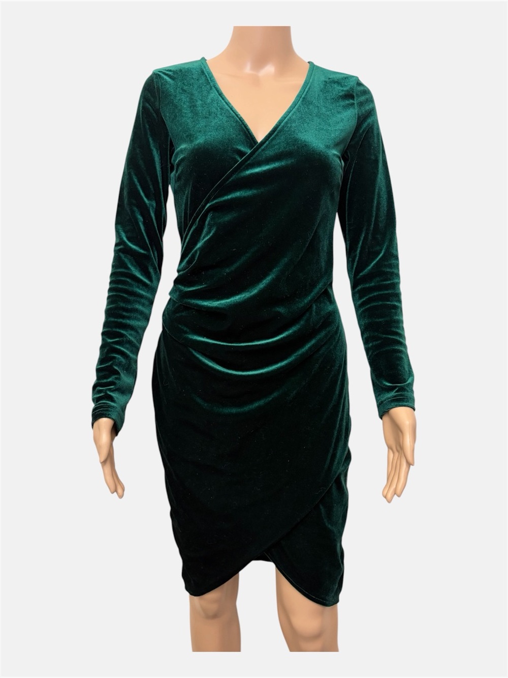 Emerald Green Velvet Dress  with an elegant V-neck
